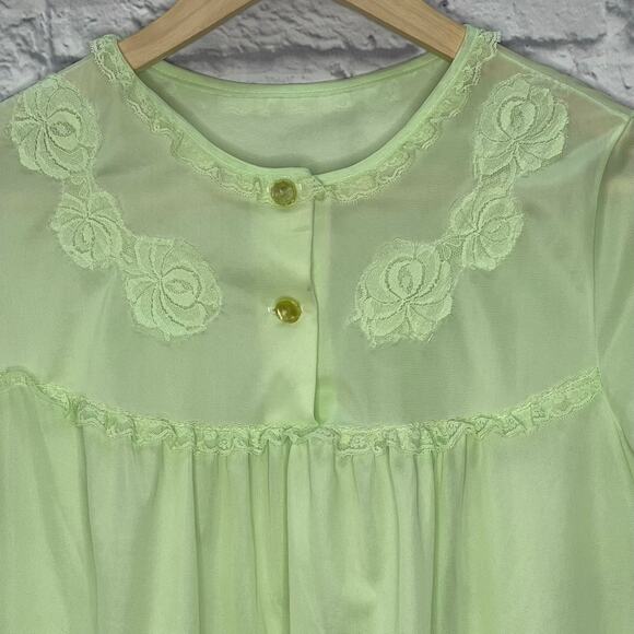 Vintage Nancy King Short Nylon Satin Nightgown Mint Green Size M Floral - Picture 2 of 6